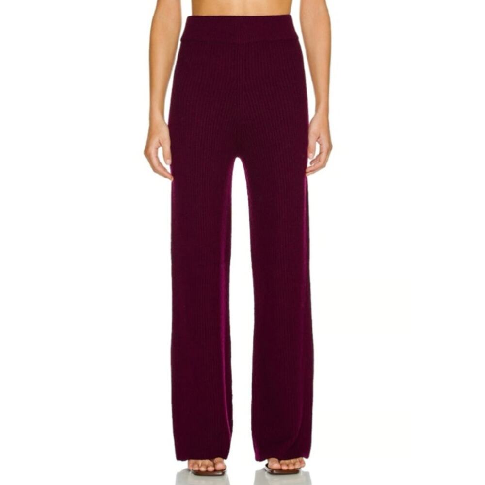The Sei Ribbed Knit Pants Wide Leg Wool Cashmere Blend Plum Burgundy Small